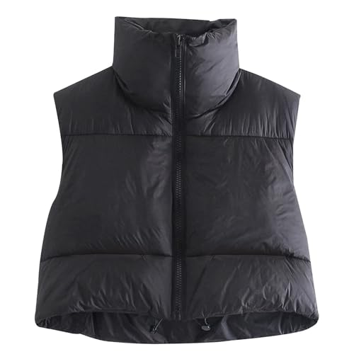 Hixiaohe Women's Winter Crop Vest Puffer Lightweight Stand